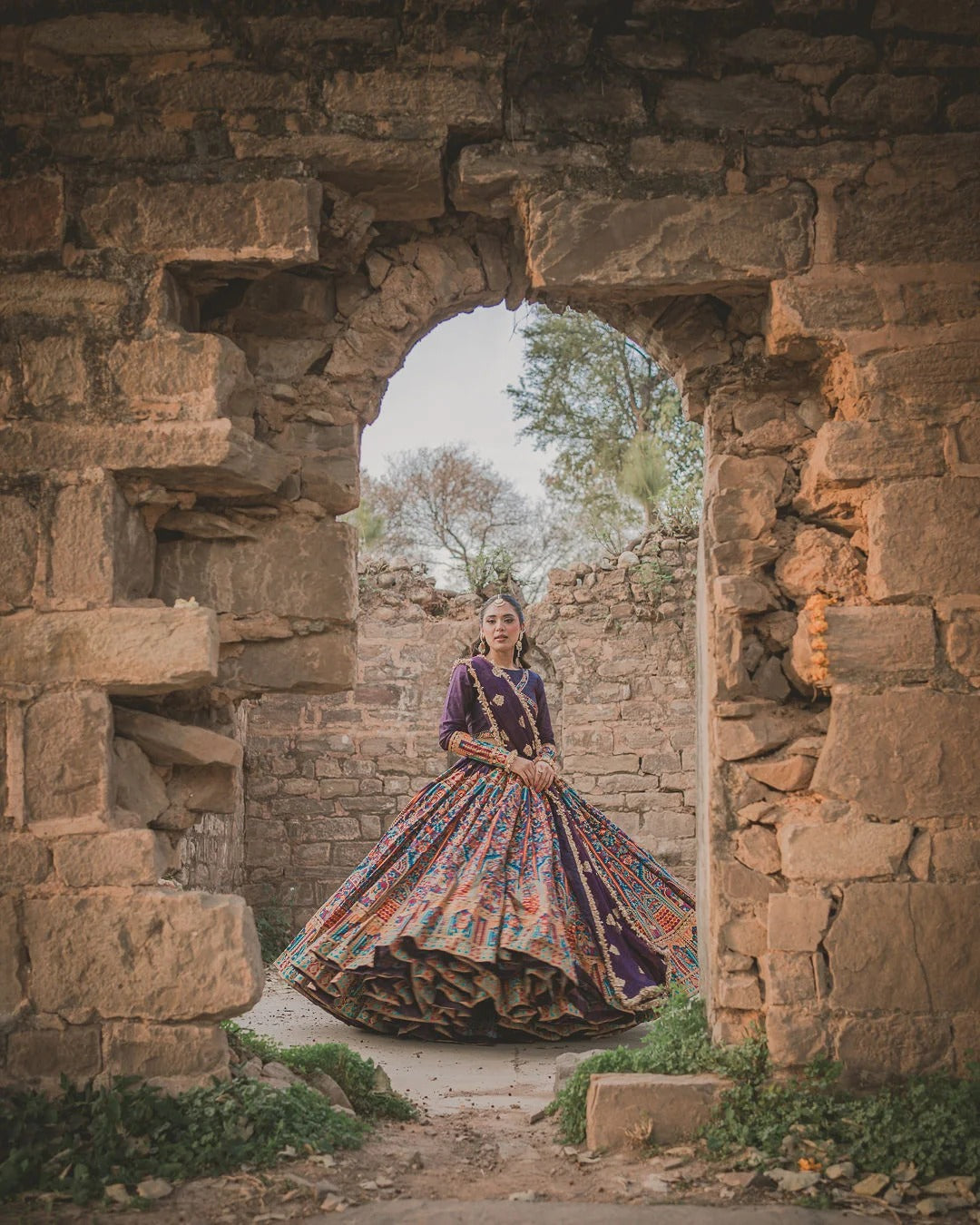 Multi Lehenga - Shehminas Wardrobe in multicolor and purple – front view